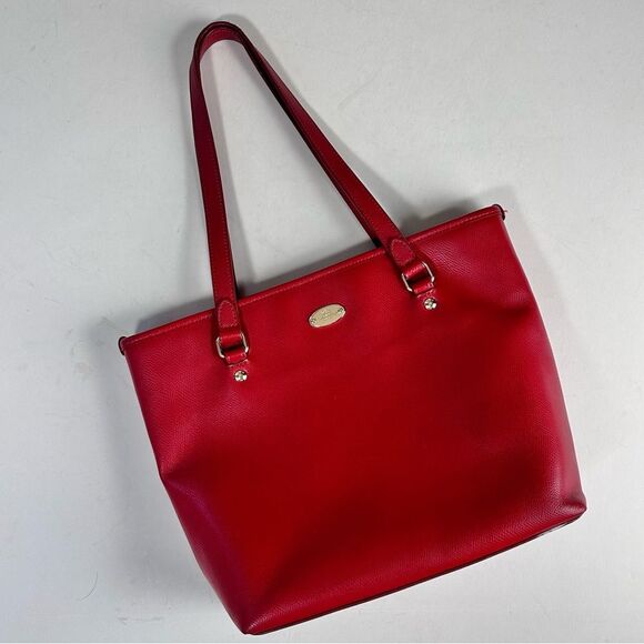 Coach Handbags - Coach Zip Top Tote Bag in Red Leather
